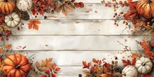 Autumn Border Frame On Top White Wooden Table