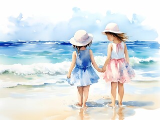 children playing on the beach