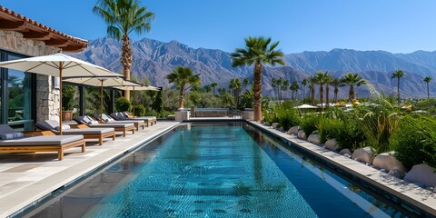 Wall Mural - Luxury spa pool with mountain view.