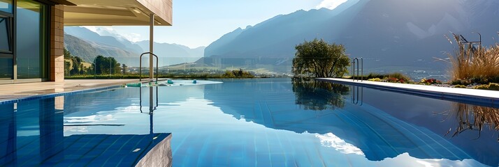 Wall Mural - Luxury spa pool with mountain view.