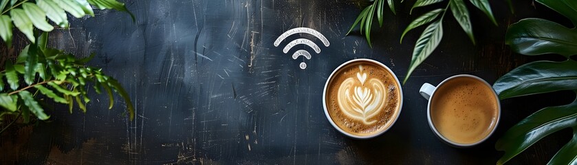 Wi Fi Password Chalkboard in a Corner Connecting the World Over Coffee with Hand Drawn and Copy Space