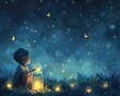 Captivating Childhood Wonder Fireflies Illuminating the Night in a Glass Jar