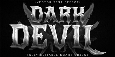 Sticker - Dark Silver Horror Devil Vector Fully Editable Smart Object Text Effect