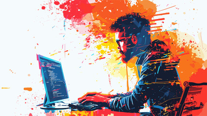 vector programmer at a computer on a white background .generative ai