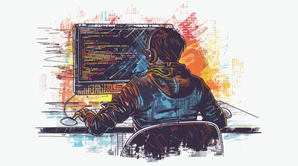 vector programmer at a computer on a white background .Generative AI