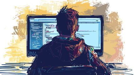 vector programmer at a computer on a white background .Generative AI