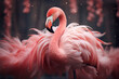 A small flamingo wearing a feather boa, striking a glamorous pose.