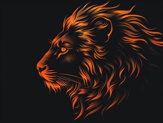 Wall Mural - A lion's head on a black background. A magical creature made of fire.