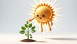Sun shines on seedling growing into a tree, symbolizing nurturing growth.