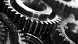 Close up of gear wheels in black and white. Industrial background. 3d rendering. Selective focus.