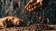 Close-up view of coffee beans on table.