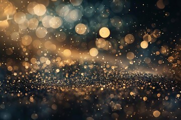 Wall Mural - Glittery Defocused Abstract Twinkly Lights, Golden Dust and Shine, Bright Futuristic Luxury Background