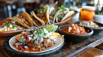 Wall Mural - Delicious Assortment of Mexican Tacos with Fresh Ingredients