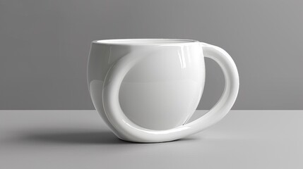 Canvas Print - A white cup with a curved handle on top of gray table, AI