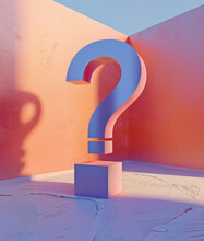 Blue Question Mark On Pink Wall Background	