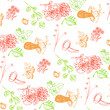 Pattern con insetti, foglie e fiori colorati