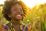 Fototapeta Desenie - Sun-Kissed Laughter: A Young Spirit's Joy Amidst Nature - Generative AI