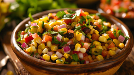 Poster - Vibrant and Fresh Black Bean Corn Salad in Rustic Bowl