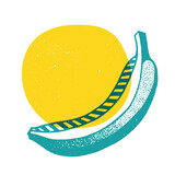 Fototapeta Młodzieżowe - Banana with geometric shape. Colorful cute screen printing effect. Riso print. Vector illustration. Graphic element for print