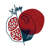 Fototapeta Młodzieżowe - Pomegranate with geometric shape. Colorful cute screen printing effect. Riso print. Vector illustration. Graphic element for print