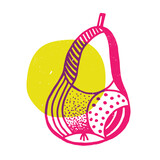 Fototapeta Młodzieżowe - Pear with geometric shape. Colorful cute screen printing effect. Riso print. Vector illustration. Graphic element for print