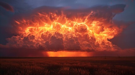 Canvas Print - A large cloud of smoke is seen over a field, AI