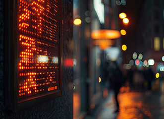 Wall Mural - Close-Up of Stock Market Display on City Street at Night