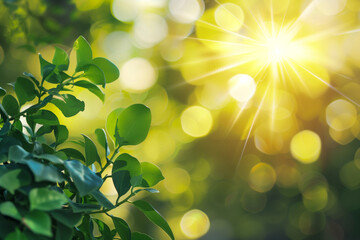 Wall Mural - Defocused bokeh background of garden trees in sunny day