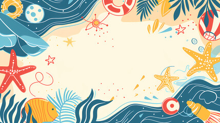 Wall Mural - Pop summer banner in doodle style illustrations