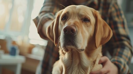 Canvas Print - A person holding a dog in their arms while standing, AI