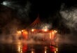 a circus tent with lights and fog