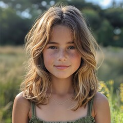 Canvas Print - a girl with freckles smiling in a field