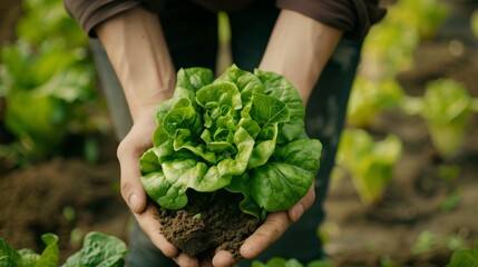 Poster - The Hands Cradling Fresh Lettuce