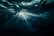 Mysterious Underwater Seascape with Rays of Light Penetrating the Depth
