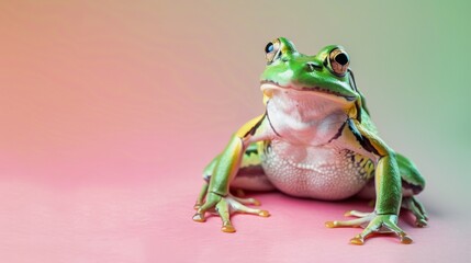 Sticker - A frog is sitting on a pink surface