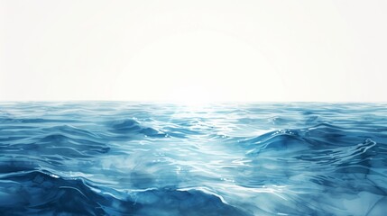 Canvas Print - A painting of a blue ocean with waves and the sun in it, AI