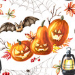 Happy Halloween seamless pattern. Hand drawn watercolor illustration isolated on  white background