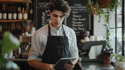 Canvas Print - Barista Taking Orders Digitally