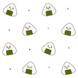 Seamless pattern with cartoon onigiri with happy faces - cute background with traditional japanese food on white
