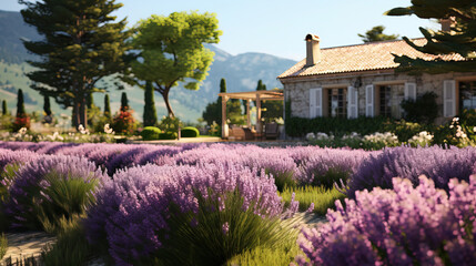 Sticker - house in the lavender field.