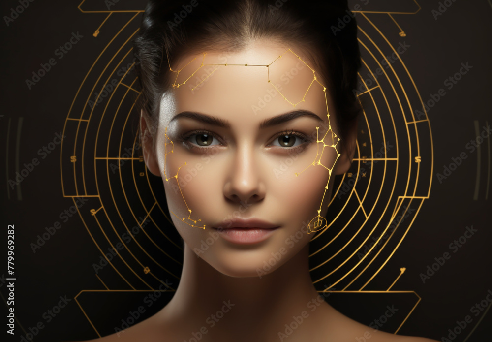 Golden ratio portrait of a female face, symmetry in a female face Stock ...