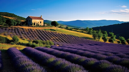 Sticker - house in the lavender field.