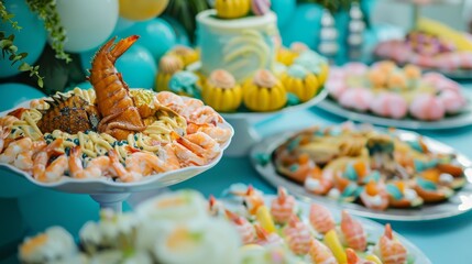 Poster - A table with plates of food on it