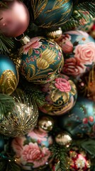 Canvas Print - A close up of ornaments on a christmas tree