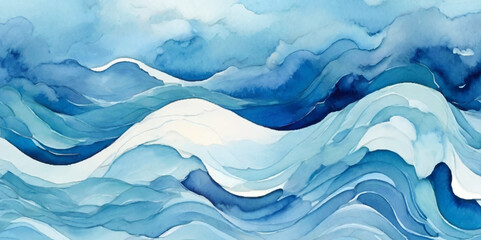 Abstract watercolor soft blue print sea water ocean background. Soft blue sea watercolor liquid fluid texture background.