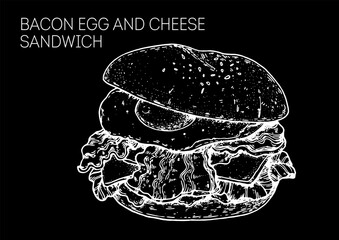 Wall Mural - Sandwich with egg, bacon and cheese sketch. Hand drawn vector illustration.