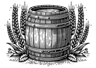 Wall Mural - Vintage wooden barrel with whiskey sketch PNG