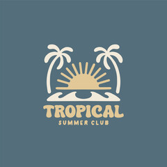 Wall Mural - Tropical summer design template for surf club, surf shop, surf merch.