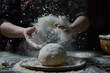 Women knead dough with flour