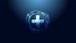 world and Health Plus On a blue background, the concept of health, self-care On digital background. Futuristic